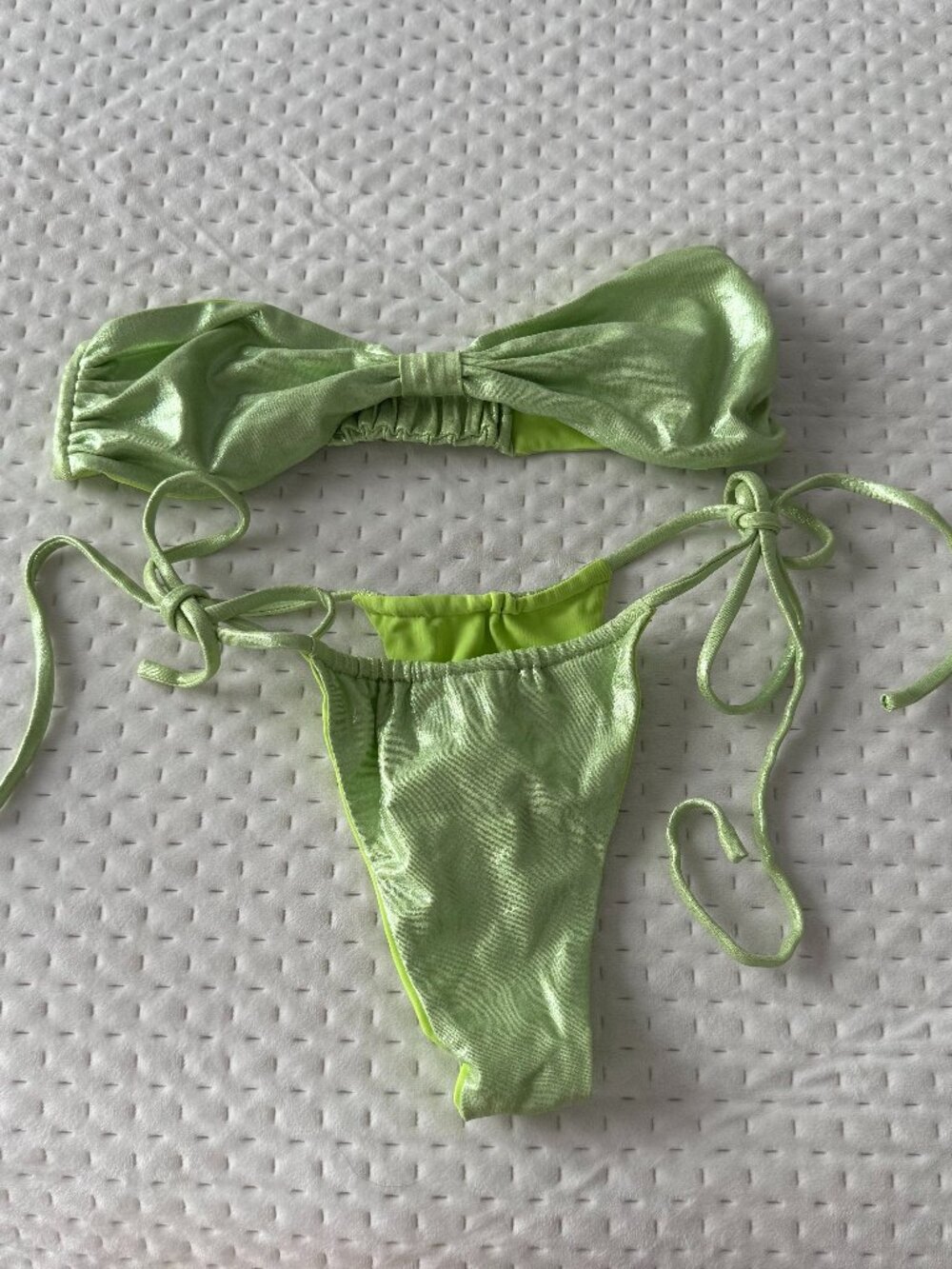 VDM THE LABEL GREEN METALIC BANDEAU CHEEKY BIKINI XS